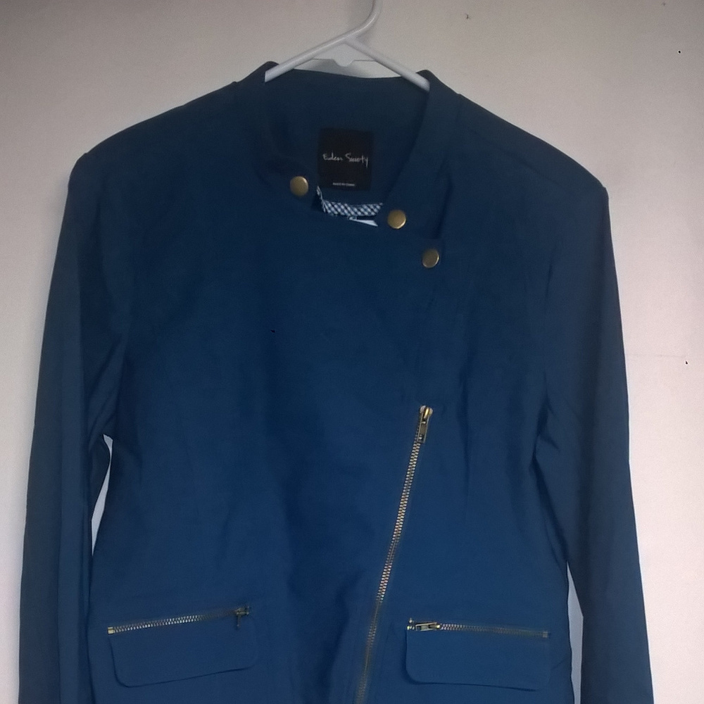 Eden Society Women's Blue Zip Up Moto  Jacket